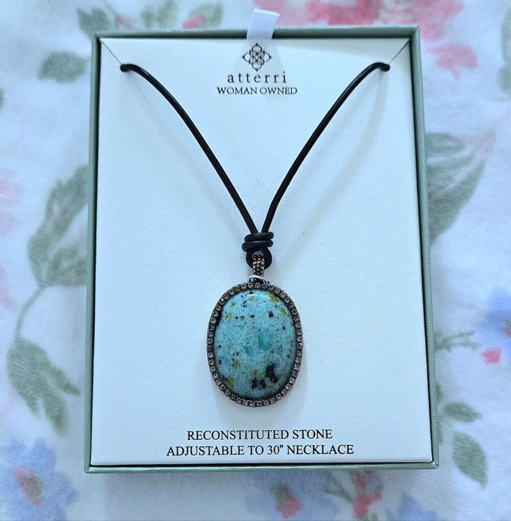Atterri🛬 Reconstituted Stone on a Black🖤 Waxed Cord Necklace - NIB